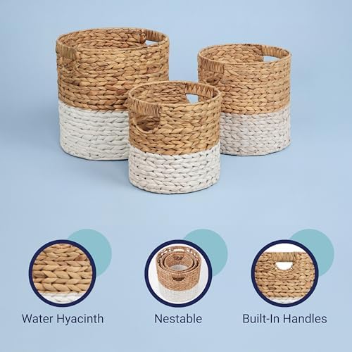 happimess Avery 3-Piece Cylinder Nesting Baskets 13", White/Natural - Image 6