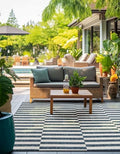 Unique Loom Outdoor Striped Collection Area Rug - Striped (10' Square Blue/Ivory) by UniqueLoom