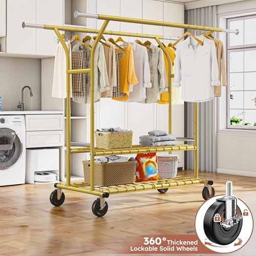 Raybee 74" W Clothes Rack 630 LBS Heavy Duty Double Rods Adjustable Size - Image 6