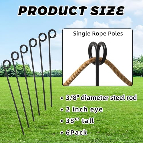 MorningRo 6 Pcs 38'' Single Rope Stakes Black Steel Poles/Stakes with Loop Fence Poles for Creating a Rope Border Around Flower Beds, Trees, Gardens, Walkways - Image 2