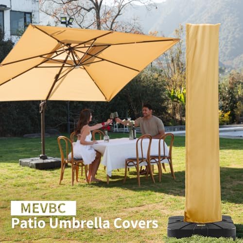 Cantilever Patio Umbrella Cover with Zipper and Pole, Khaki - Image 2