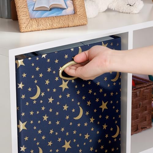 Posprica 13x13x13 Storage Cube Bins, Collapsible Storage Bins Fabric Storage Cubes Organizer Baskets Box Drawers for Shelves, Closet, Wardrobe, Bookshelf, Cabinet, Blue-Moonstar, 4 Pack - Image 6
