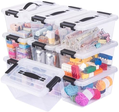 OUTUXED Storage Bins with Lids 10 Pack 7Qt Clear Stackable Containers Boxes by Outuxed