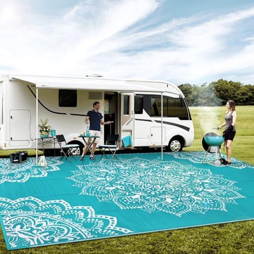 Yamaziot Outdoor Rug 9' x 18', Waterproof Reversible Plastic Straw Rug, Large Outdoor Rugs Mats RV, Picnic, Backyard, Balcony, Porch, Beach, Blue - Image 7