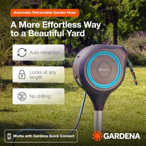 GARDENA Automatic Retractable Garden Hose Reel - 50 Feet - 360 Degree Swivel Outdoor Hose Reel with Metal Spike Base - Auto Retract - UV Resistant Housing - Easy Install No Tools Required - 18604 - Image 2