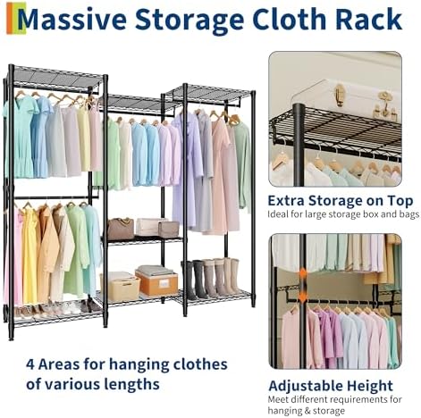 Garvee Clothes Rack Heavy Duty Freestanding 4 Hanging Rods Adjustable - Image 4