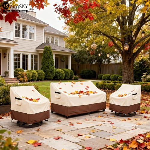 Patio 3-Seater Sofa Cover,Outdoor Couch Cover Fits up to 85W x 38D x 35H Inches,100% Waterproof Heavy Duty Patio Furniture Covers,Beige&Brown - Image 7
