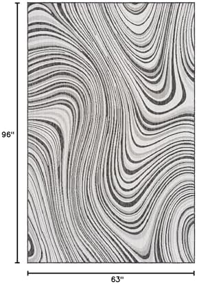 Unique Loom Outdoor Modern Collection Area Rug - Pool (5' 3" x 8' Rectangle, Charcoal Ivory/ Gray) - Image 2