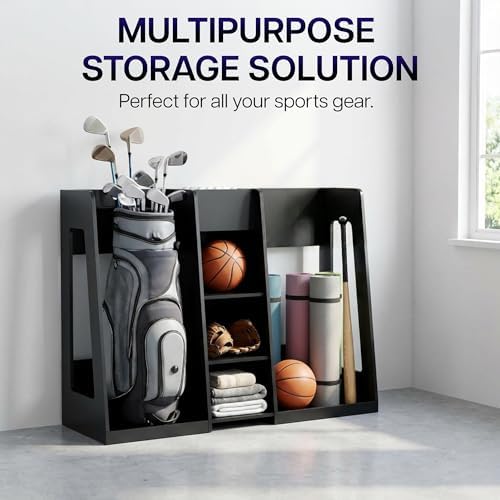 Life Finds Golf Bag Organizer, Storage Holder for Garage with 2 Side Compartments, 3 Middle Cubbies, and More, Black, LF-GBS1 - Image 6