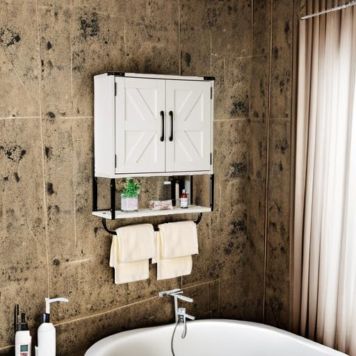 RUSTOWN Farmhouse Medicine Cabinet with 2 Barn Door & Towel Bar Rack - Image 5