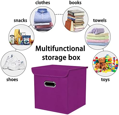 Closet Organizers Fabric Storage Bins With Lids Collapsible Cube Storage Organizer Basket With Handles,Storage Boxes for Clothes Storage,Office,Laundry,Shelves,6 Pack,（Purple） - Image 3