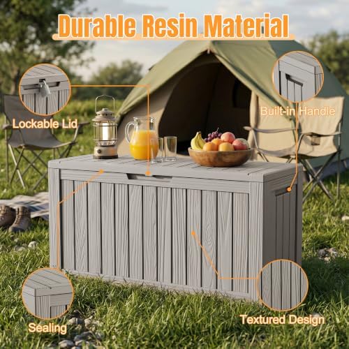 Outdoor Storage Box,140 Gallon Waterproof Resin Deck Box with Support Rod - Image 3