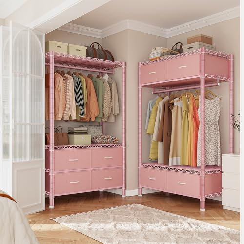 Raybee Clothes Rack, Portable Closet for Bedroom, Dorm, 4 Drawers 4 Shelves - Image 3