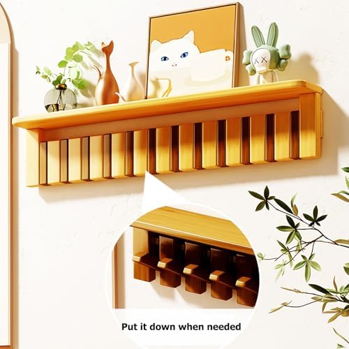 Wall Mounted Piano Key Hanger | Flip Style Hook | Entrance Wall Art Hook, Made of Oak Wood (3 Times Painted, 4 Times Polished) (Tray Walnut, 6Hooks) - Image 4