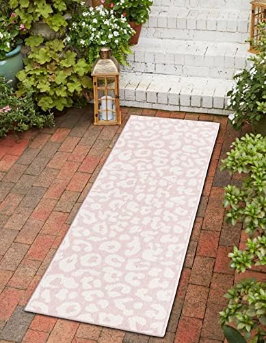 Unique Loom Outdoor Safari Collection Area Rug - Leopard (2' x 7' 10" Runner, Pink Ivory/ Ivory) by UniqueLoom