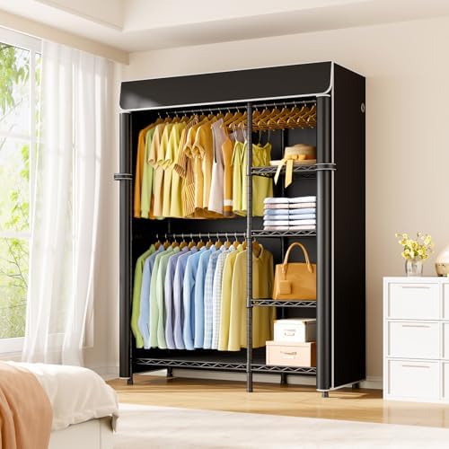 ULIFHOME F2C Clothes Rack with Cover, Black Clothing Racks Heavy Duty - Image 2