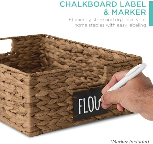 Best Choice Products Set of 4 16x12in Large Water Hyacinth Pantry Baskets, Woven Organizers w/Chalkboard Label, Chalk Marker - Chestnut - Image 2
