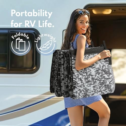 PASAMIC 8x10ft Outdoor Rug Waterproof, Reversible Plastic Straw Outdoor Patio Rug Clearance, Portable Indoor Outdoor Carpet for Patio, RV, Deck, Balcony, Backyard, Picnic, Beach, Mosaic Gray - Image 7