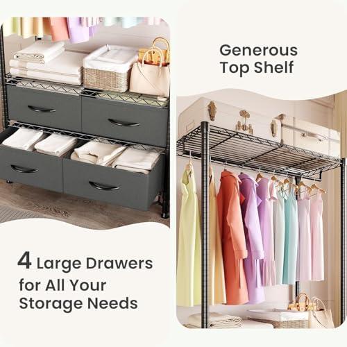 Metal Clothing Rack Adjustable Wardrobe Rack with Drawers 683LBS Black - Image 4
