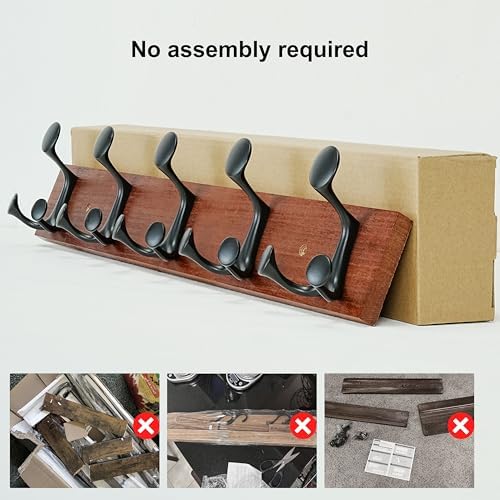 SKOLOO 24-Inch Cherry Wood Coat Rack Wall Mount with 5 Triple Hooks - Ideal for Family Entrances, Classrooms, and Pet Supplies Storage - Perfect Coat Hooks for Wall - Image 5