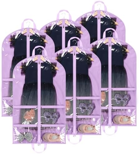 LOVEGRASS Kids Garment Bags for Dance with 4 Zipper Pockets, 6 Pack, Purple by LOVEGRASS