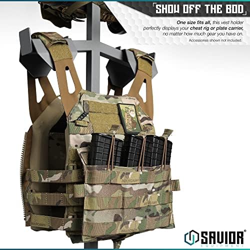 Savior Equipment H.A.B Tactical Gear Stand Helmet Vest Belt Display Rack, Military Gear Holder Plate Carrier Indoor Home Garage Free-Standing Organizer, Heavy Duty Steel Construction Hold Up To 70 lbs - Image 4