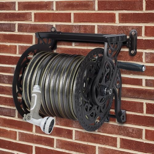Metal Wall Mount Garden Hose Reel for Outside, Holds 125 ft x 5/8'' Hose Storage, Decorative Heavy Duty Water Hose Holder Aluminum Frame, No-Leak Aluminum Water System, Easy Assmbly, Dark Bronze - Image 4