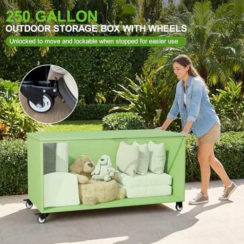 Outdoor Storage Box with Wheels 250 Gallon, Metal Deck Boxes - Image 2