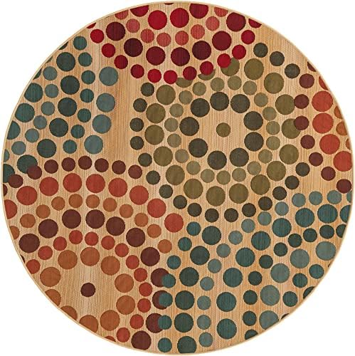 Unique Loom Outdoor Modern Collection Area Rug - Spark (5' 1" Round, Beige/ Burgundy) - Image 3