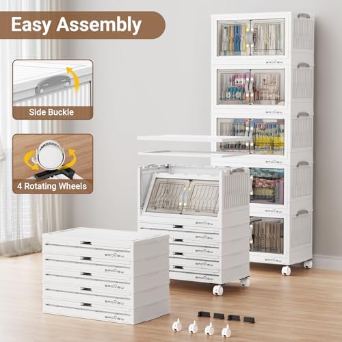 BROVIEW 225Qt Stackable Storage Bins with Lid for Home Dorm, 5Pack White - Image 6