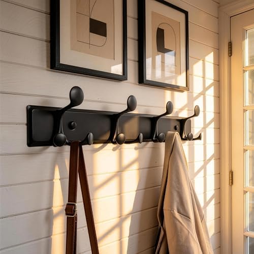 SKOLOO 12 Hooks Wall Mounted Coat Rack, 24 Inch Modern Coat Hanger for Entryway, Bathroom, Garage, Lightweight with 16 Inch Stud Spacing Design, Matte Black - Image 3