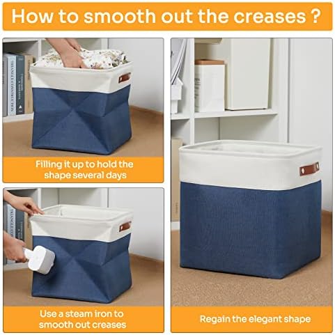 DULLEMELO Storage Baskets for Shelves Closet Storage,Large Home Organization Bins for Gifts Empty,Foldable Fabric Storage Cubes Baskets for Nursery Toy Towels Clothes Storage(White&Blue) - Image 4