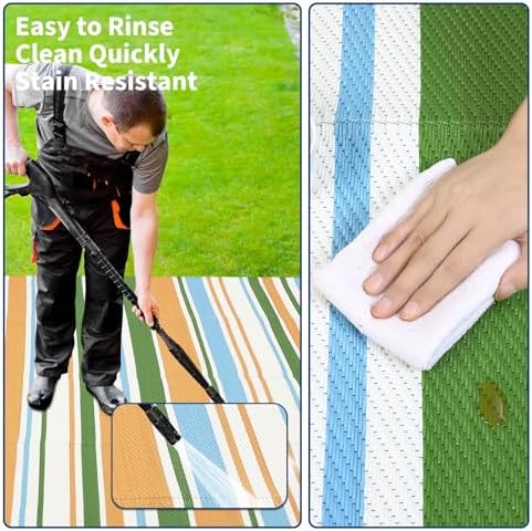 Garvee Modern Geometric 9x12 Outdoor Rug Colorful Lines Blue Green Rugs - Image 7