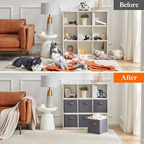 Lifewit Storage Cubes, Foldable Decorative Fabric Storage Baskets for Organizing Home Organizers with Handles for Shelves, Closet, 11 Inch Bins, 18L Gray, 12 Packs - Image 5