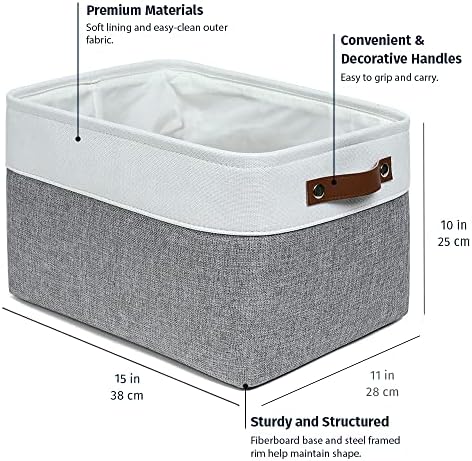 OrganiHaus 15x11in Canvas Storage Baskets 9 Pack | LARGE Fabric Bins for Shelves | Closet & Bedroom Storage | Gray/Off-White - Image 2