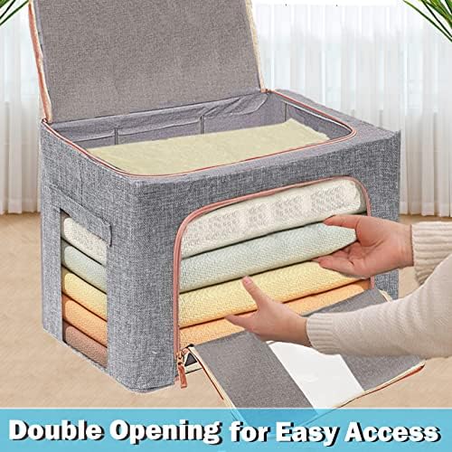 Clothes Storage Organizer - Stackable Storage Bags with Foldable Metal Frame, Zipper, Handles, Clear Window, Storage Container Box for Blanket Sweater Comforter Pillow (66L, Gray, 2 Pack) - Image 5