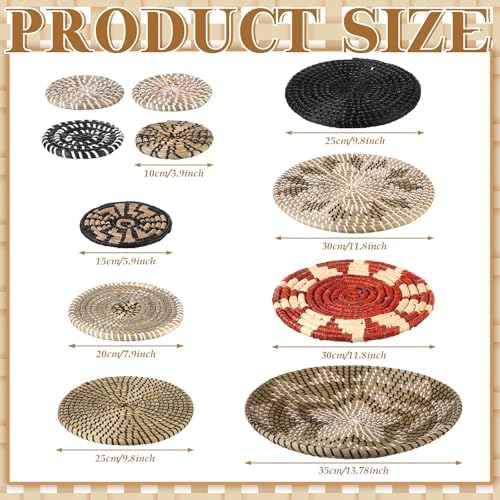 Tatuo 11 Pcs Boho Wall Basket Decor Woven Wall Hanging Art, Dark - Image 3
