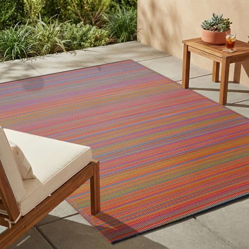 Fab Habitat Striped Outdoor Rug - Waterproof, Fade Resistant, Crease-Free, Reversible - Premium Recycled Plastic - Patio Porch Balcony Deck - Cancun Multicolor - 8x10 ft by FabHabitat