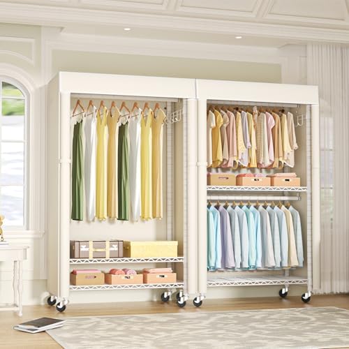 FUTASSI White Clothing Rack with Beige Cover, P1C Rolling Closets - Image 2