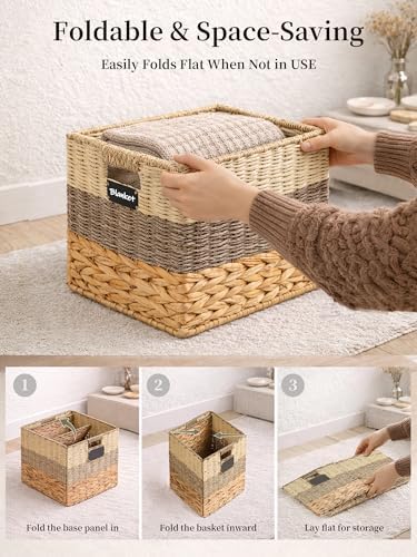 10.5 Inch Cube Storage Bin, 4 Pack Wicker Storage Baskets, Natural - Image 7