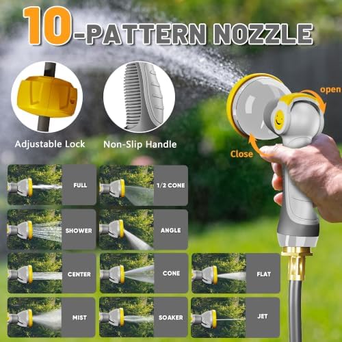 SILVEL Automatic Retractable Garden Hose Reel on Metal Spike, 1/2 in x 90FT Ground Mounted Outside, UV Resistant with 10 Pattern Nozzle, 360° Swivel, No Holes in Your House, Easy Installation, Yellow - Image 5