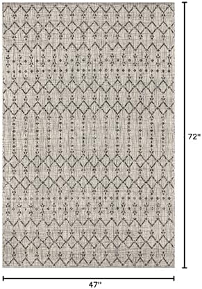 Eyely Moroccan Woven Area Rug 4X6 Light Gray/Black, Indoor Outdoor Rug - Image 2