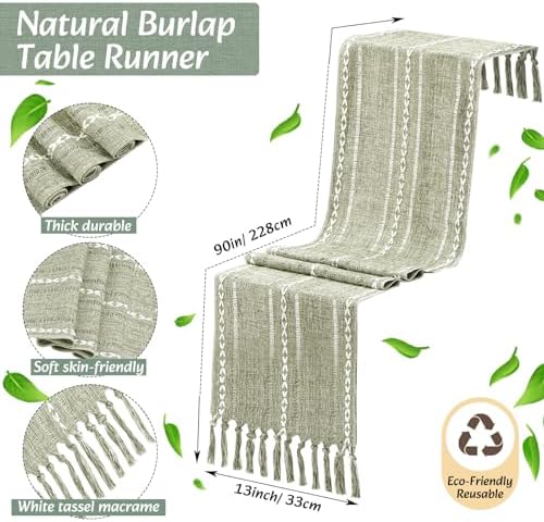 Long Table Runner and Round Woven Placemats Set, 6 Sets, Sage Green - Image 4