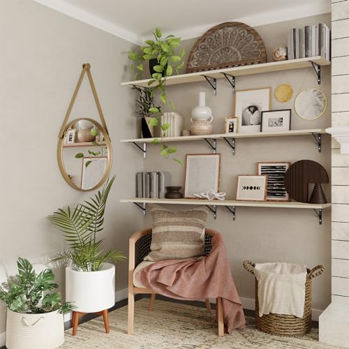 Kaboon 36 inch Long 10 inch Deep Floating Shelves for Wall Set of 2, Large Open Shelves Wall Mounted, Space Saving Home and Commercial Use, Oak/Grey Tone - Image 5