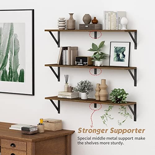 Forbena Floating Book Shelves for Wall Set of 3, 36 Inches Long Wall Bookshelf for Bedroom, Large Wood Heavy Duty Hanging Bookshelves for Books, Living Room Decor, Closet Storage (Rustic Brown) - Image 5