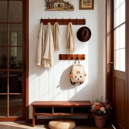 WEBI Rustic Coat Rack Wall Mount,30" Long 7 Cast Iron Coat Hooks Wall Mounted,Heavy Duty Wood Wall Coat Hanger Hooks for Hanging Coats,Jacket,Clothes,Backpack,Farmhouse,Cherry,2 Packs - Image 4