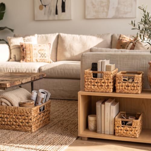 NAYA Set of 3 (13.8",11.6"&9.5") Water Hyacinth Shelf Wicker Baskets - Image 3