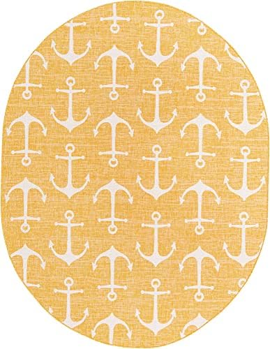 Unique Loom Outdoor Coastal Collection Area Rug - Ahoy (7' 10" x 10' Oval, Yellow) - Image 3