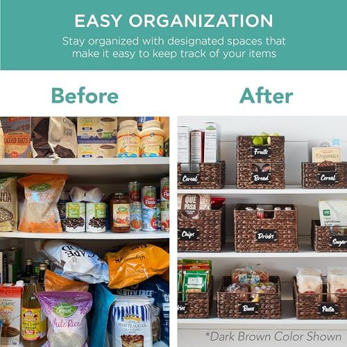 Best Choice Products Set of 4 13x12in Water Hyacinth Pantry Baskets, Woven Organizers w/Chalkboard Label, Chalk Marker - White - Image 3