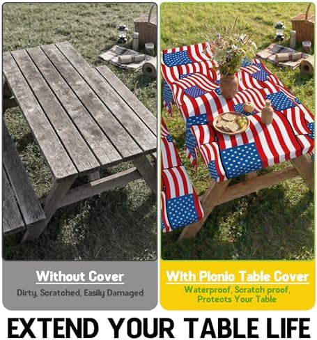 Picnic Table Cover with Bench Covers Waterproof Rectangle Tablecloth Camping Essentials Supplies Rv Travel Must Haves Gear Accessories Fitted Table Cloth Outdoor Road Trip Camper Gifts American Flag - Image 4